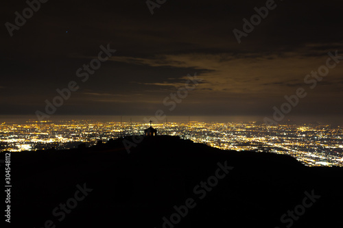 Aerial view of a plain illuminated by electric light