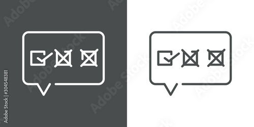 Icono plano lineal respuesta test en burbuja habla en fondo gris y fondo blanco