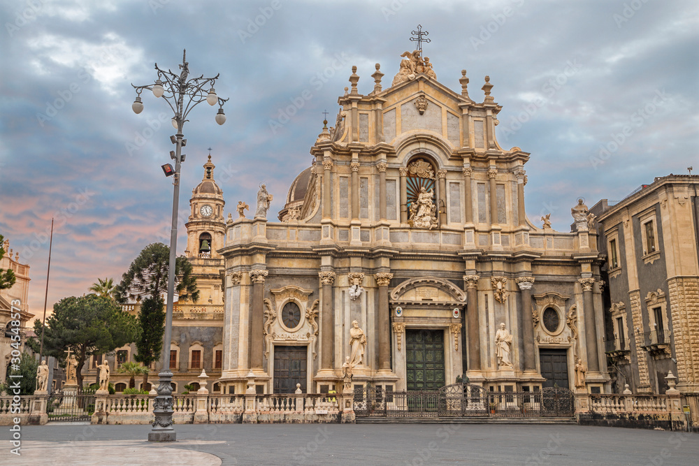 Catania - The Basilica di Sant'agata at morning dusk.