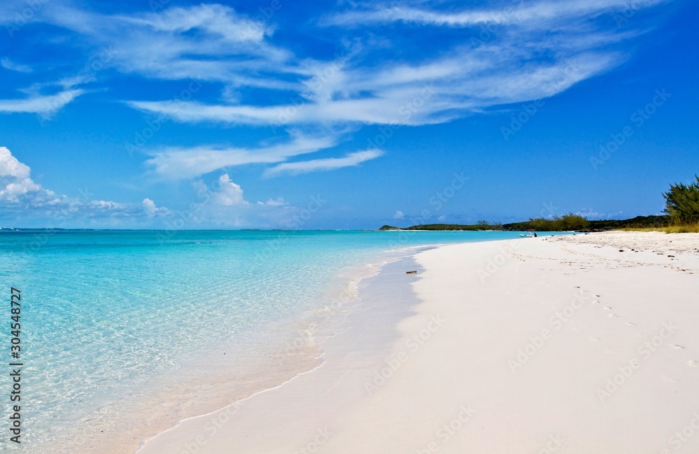 White sand Exuma beach and sea in Bahamas