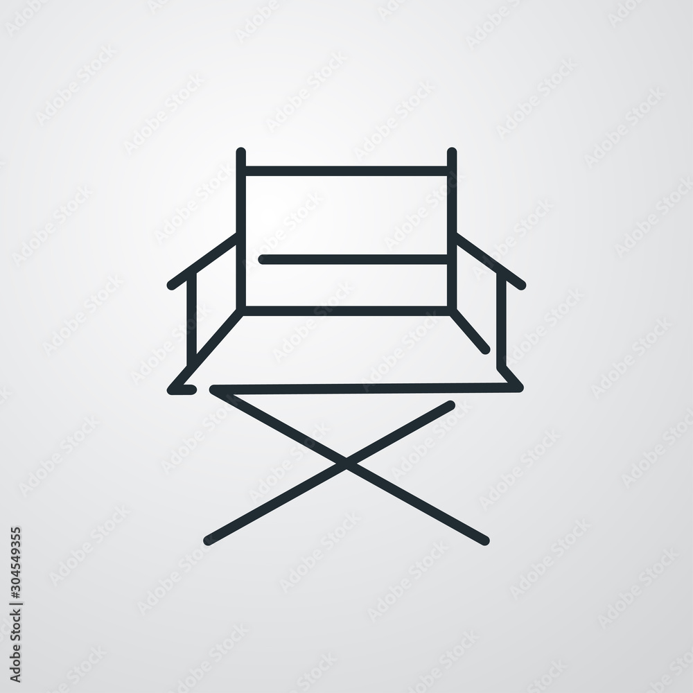 Icono plano lineal silla plegable director película en fondo gris Icono plano lineal silla plegable director película en fondo gris