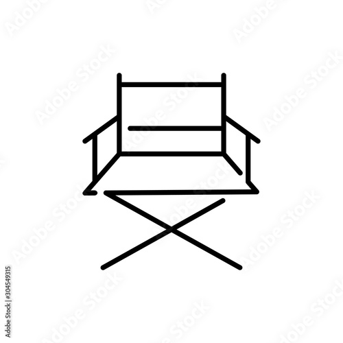 Icono plano lineal silla plegable director película en color negro