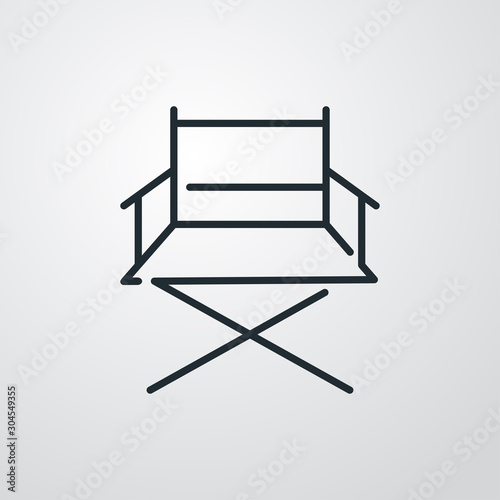 Icono plano lineal silla plegable director película en fondo gris