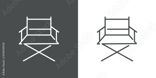 Icono plano lineal silla plegable director película en fondo gris y fondo blanco