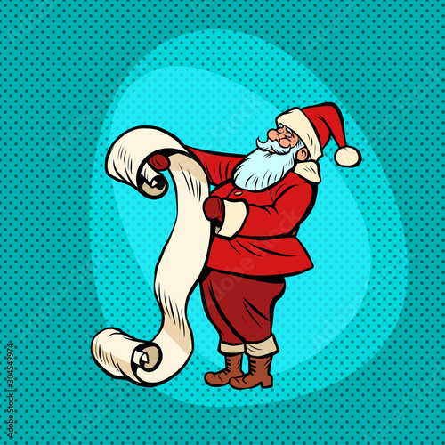 Santa Claus with list. Comic cartoon pop art retro