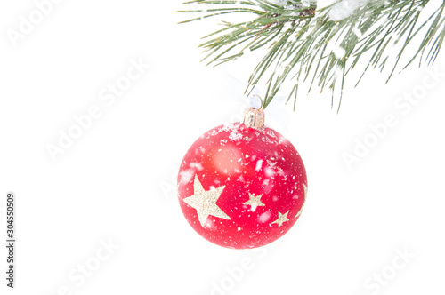 Red Christmas ball on the Christmas tree