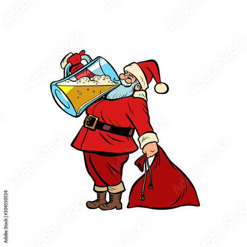 Santa Claus drinking beer. Christmas and New year