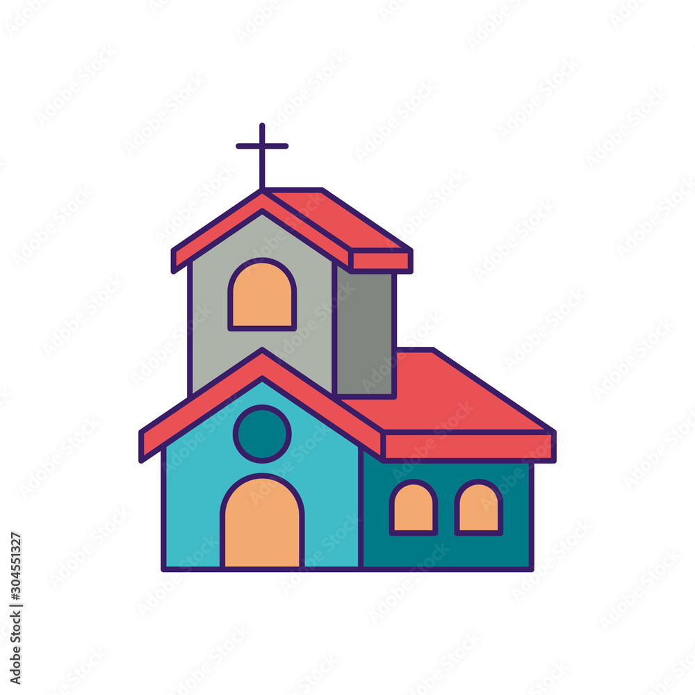 Isolated church with cross fill vector design
