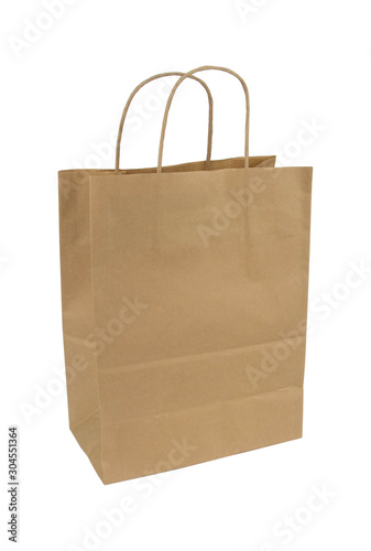 Paper bag on a white background. Package Isolate. Disposable paper bag. Paper bag with handles.