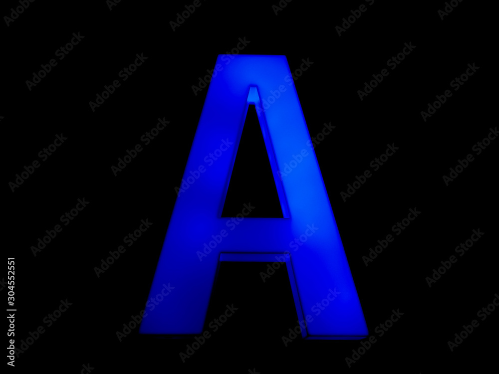 blue neon letter A blue neon letter A