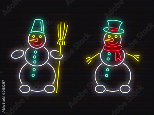 neon snowmen for christmas and new year
