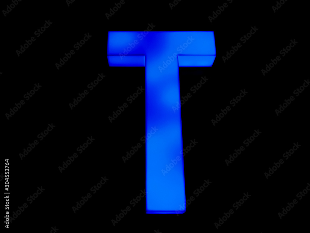 blue neon letter T blue neon letter T
