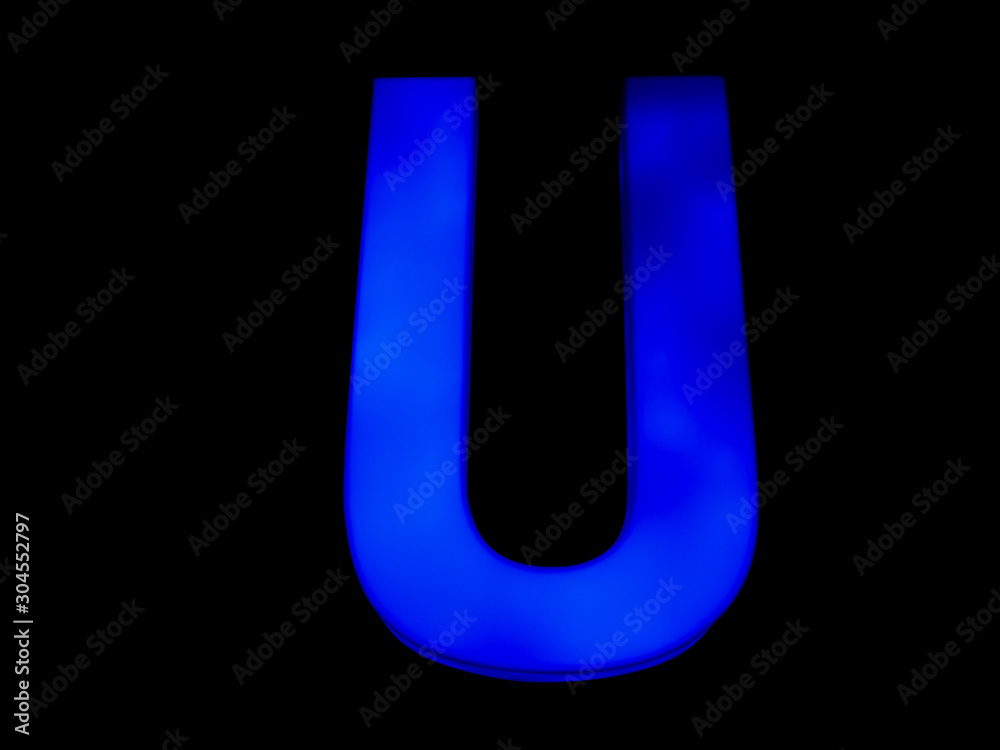 blue neon letter U blue neon letter U