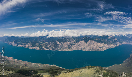 Aerial panaromic drone shot view of Lake Garda from Monte Baldo © Davidzfr