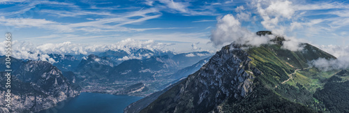 Aerial panaromic drone shot view of Lake Garda from Monte Baldo