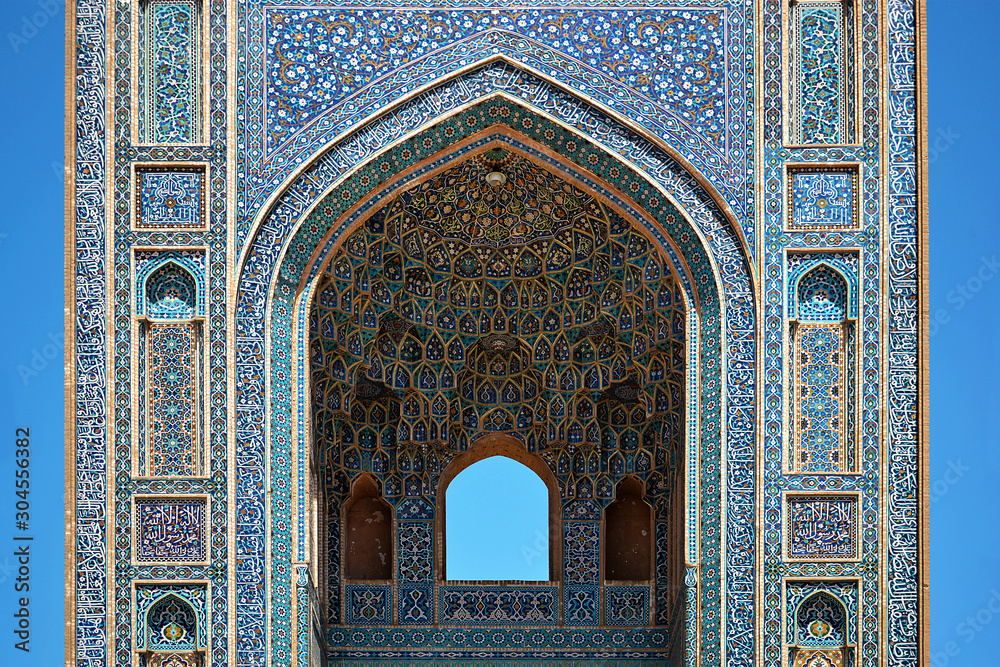 Beautiful Jameh Mosque in Yazdu, Iran, detail of a mosque decorating