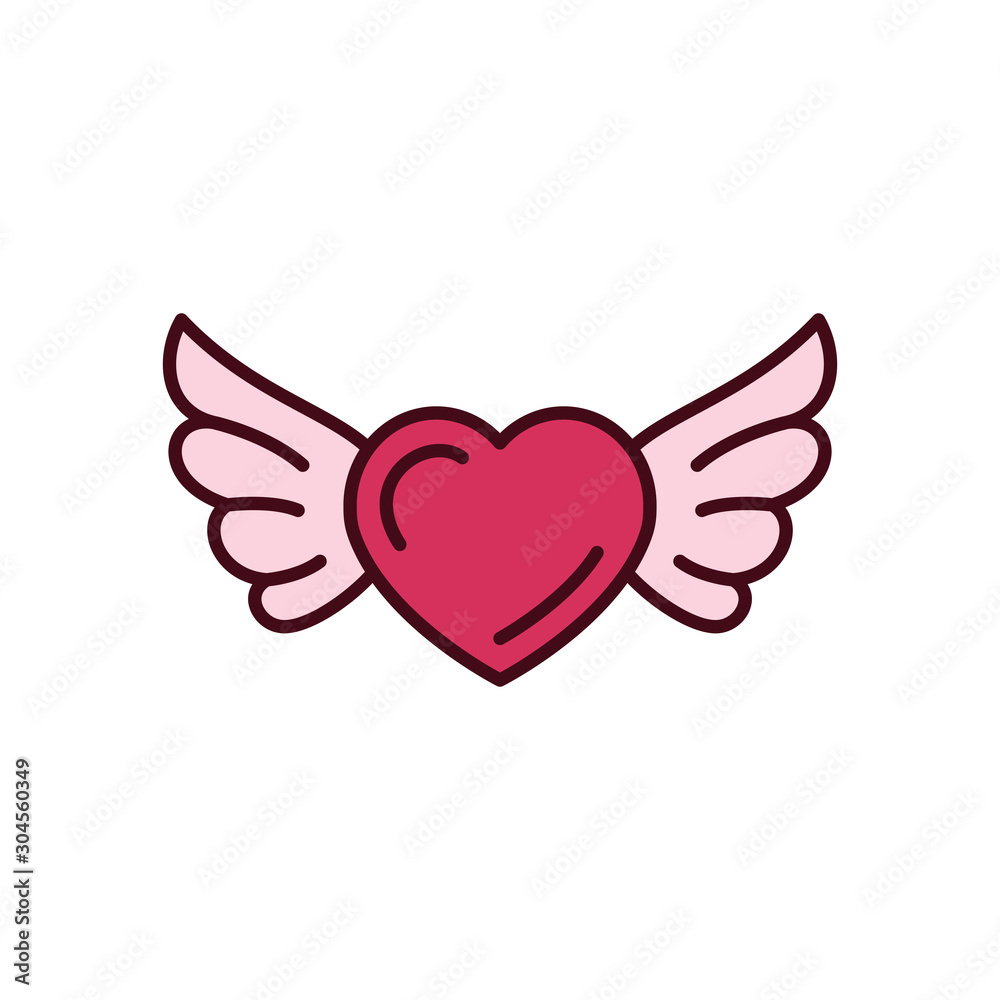 Isolated heart with wings icon fill vector design