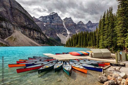 Scenic Moraine Lake Canoes in Banff National Park