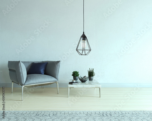 empty living room interior decoration wooden floor, stone wall concept. decorative background for home, office and hotel. 3D illustration