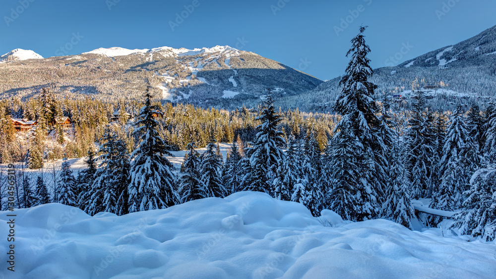 Blackcomb Mountain from Snowy Whistler Village in Winter