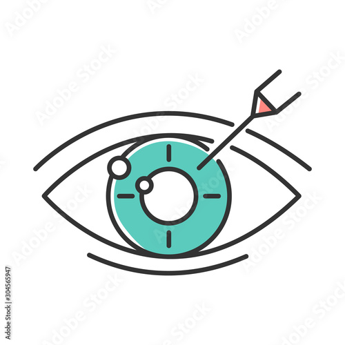 Vision correction color icon. Medical surgical procedure. Health care. Astigmatism treatment. Ophthalmology. Clinical services. Laser operation. Eye disorder recovery. Isolated vector illustration