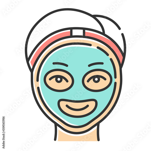 Cosmetology color icon. Spa facial treatment. Medical procedure. Face female mask for rejuvenation. Skincare and healthcare. Professional skin cleansing. Beauty salon. Isolated vector illustration