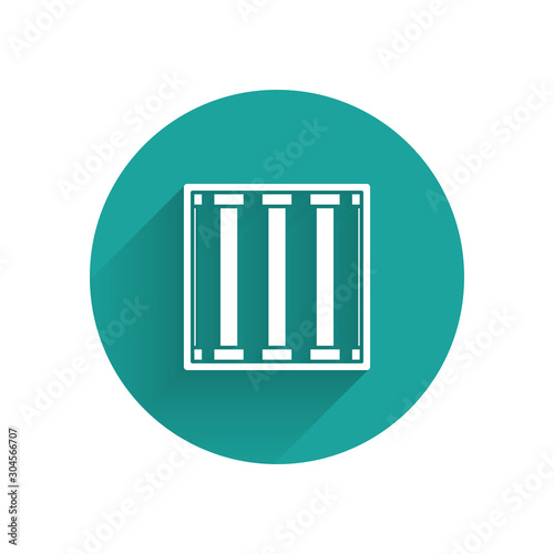 White Prison window icon isolated with long shadow. Green circle button. Vector Illustration