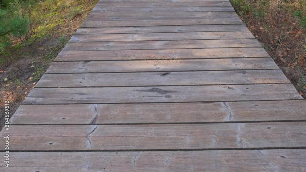 Wooden boardwalk in rural landscape. wooden path in the autumn forest. Wooden boardwalk in rural landscape. wooden path in the autumn forest.