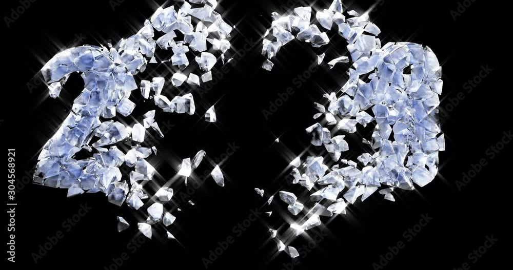 Blue Ice 2020, great design for any purposes. Happy new year 2020 design. Transparent background. Snow frame. Nature christmas concept. Happy new year symbol. Winter blue ice frost. Crystal burst 4k