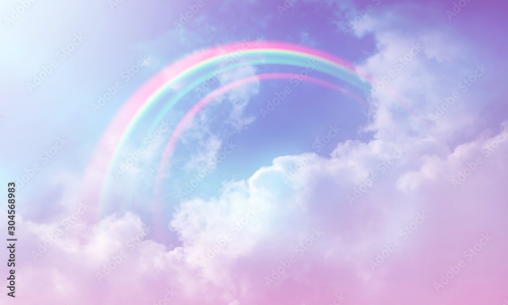 Rainbow background and sky with white clouds Rainbow background and sky with white clouds