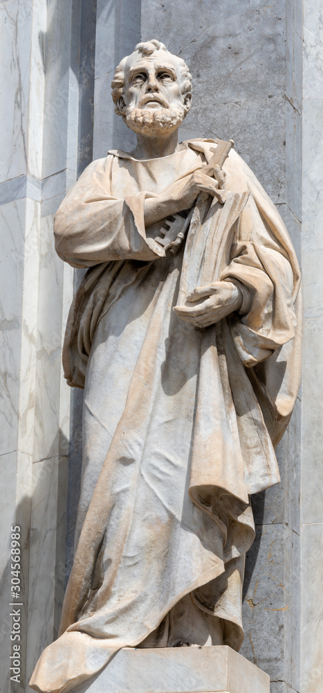 CATANIA, ITALY - APRIL 8, 2018: The statue of St. Petr the Apostle in front of Basilica di Sant'Agata.
