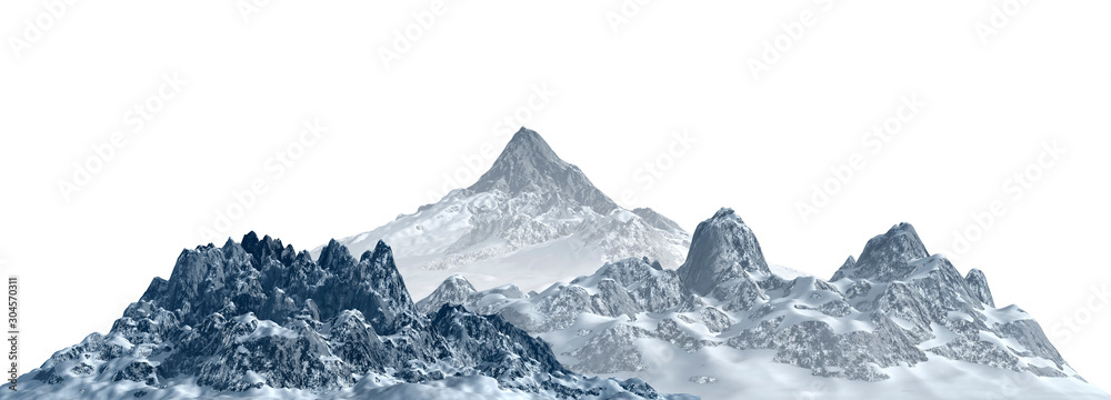 Εκτύπωση καμβά Snowy mountains Isolate on white background 3d illustration