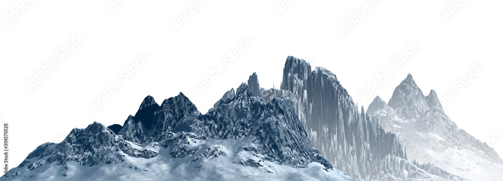 Snowy mountains Isolate on white background 3d illustration - obrazy, fototapety, plakaty 