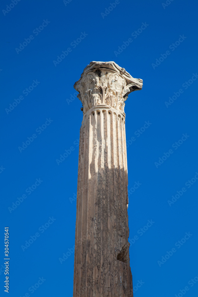 Ruins of the Hadrian Library at the center of the Athens city in Greece