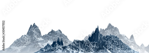 Snowy mountains Isolate on white background 3d illustration © elenaed