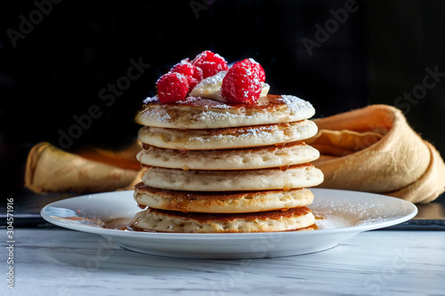 Pancakes Maple Syrup Raspberries