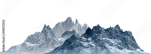 Snowy mountains Isolate on white background 3d illustration © elenaed