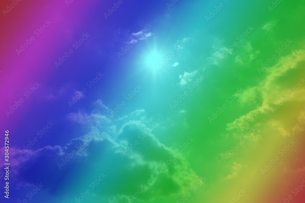Rainbow sky wallpaper, abstract background with clouds and sun., cloud subtle background with a rainbow color.