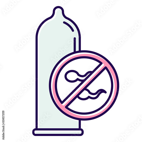 Condom blue color icon. Male latex contraceptive. Sperm block. Unplanned pregnancy prevention method. Safe sex. Preservative for healthy intercourse. STI protection. Isolated vector illustration