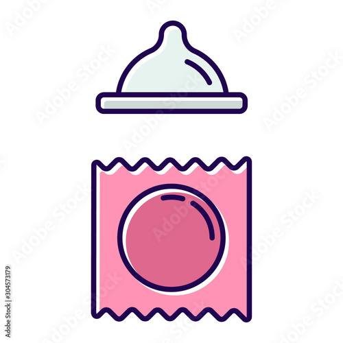 Contraceptive pink color icon. Female vaginal condom for safe sex. Pregnancy prevention method. Birth control. HIV, STI protection for healthy erotic intercourse. Isolated vector illustration