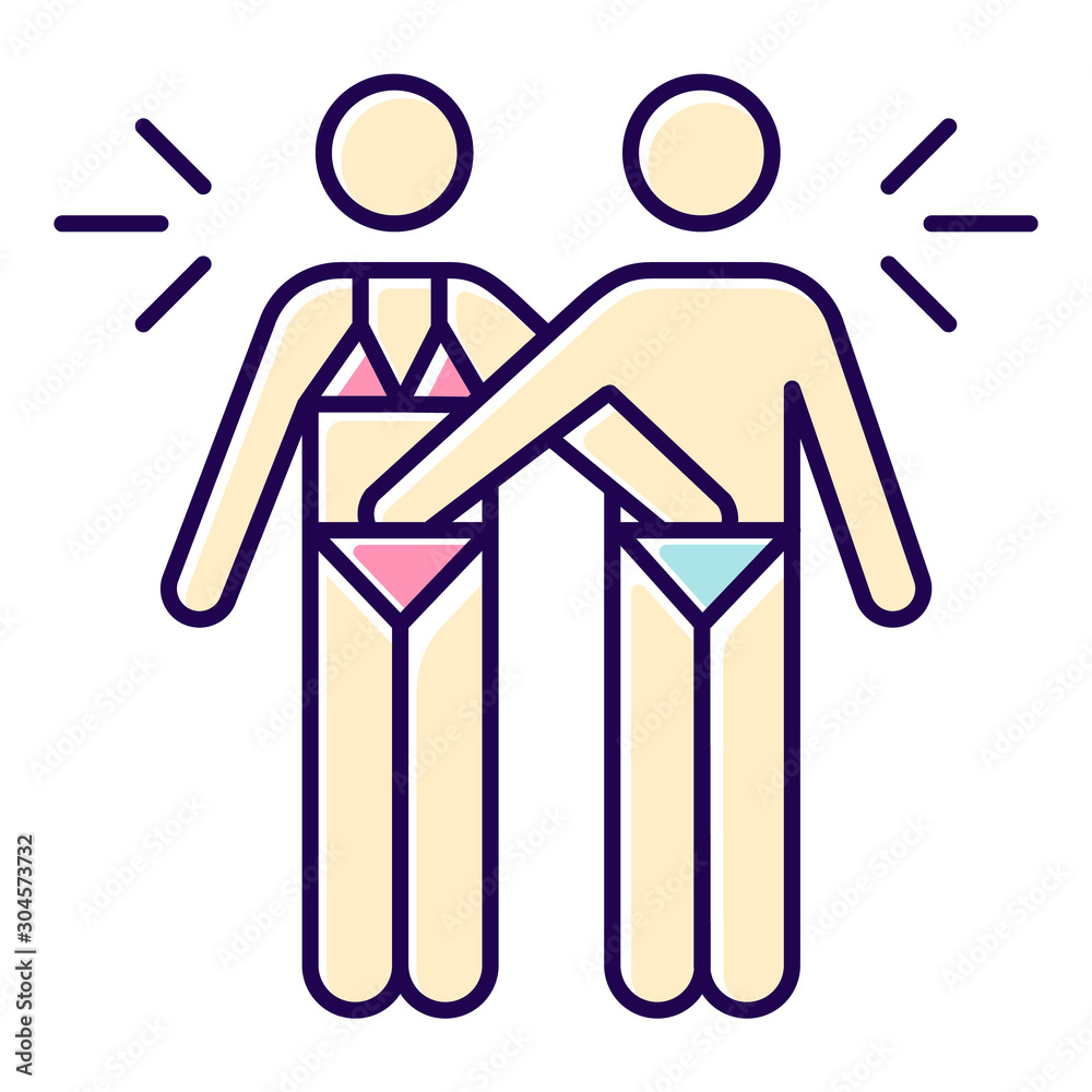 Mutual masturbation color icon. Couple sexual acitvity. Man and woman, girlfriend and boyfriend. Erotic play with lover. Intimate relationship with partner pic