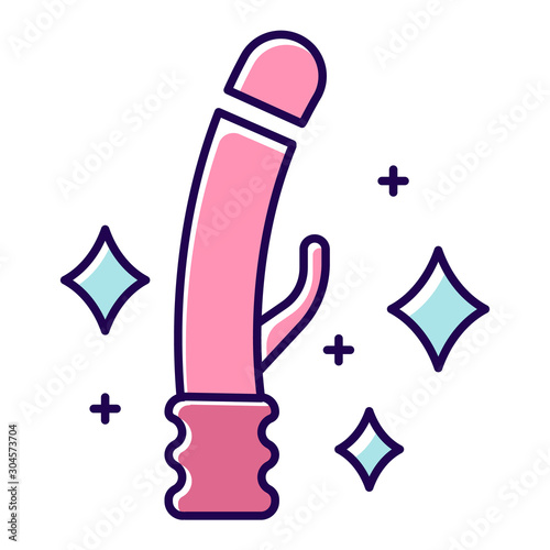 Clean sex toys pink color icon. Safe sex. Female, male intimate hygiene. Sterilized vibrator. Rubber penis for sexual pleasure. Erotic play. Genital infection precaution. Isolated vector illustration