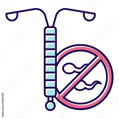 Intrauterine device color icon. Vaginal coil for woman. Preservative option, female contraceptive. Unwanted pregnancy prevention. Birth control method. Safe sex. Isolated vector illustration