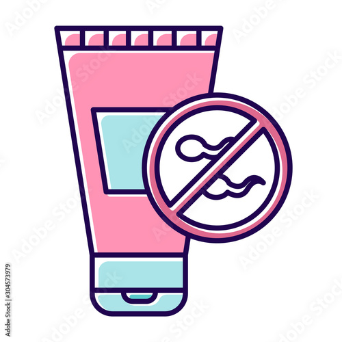 Spermicide pink color icon. Female preservative method. Contraceptive for unwanted pregnancy prevention. Lubricant for healthy intercourse. Gel product for safe sex. Isolated vector illustration