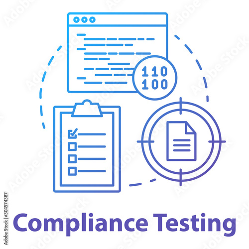 Compliance testing concept icon. Software development stage idea thin line illustration. Conformance testing. Application programming. System check. Vector isolated outline drawing