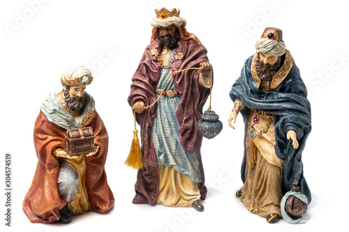 Three Wise Kings Ceramic Figurines on white background