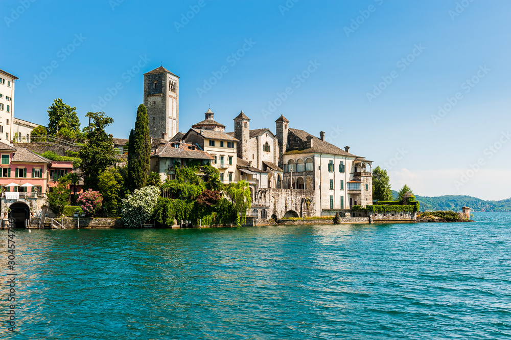 San Giulio Island or St. Julius Island located on Lake Orta in Italy
