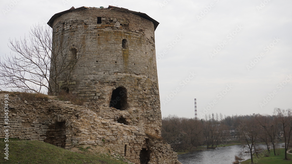 Temples of the Pskov architectural school..The complex of fortifications of Okolny city,.The rattle tower.