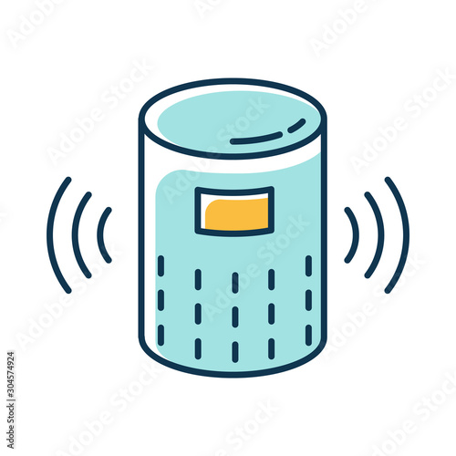 Blue modern smart speaker color icon. Voice command device idea. Virtual assistant. Wireless digital gadget. Portable music dynamic. Innovative technology. Isolated vector illustration