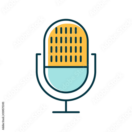 Yellow modern voice recorder color icon. Microphone idea. Sound recording equipment. Portable mic, music mike. Speech recognition process. Professional musical tool. Isolated vector illustration